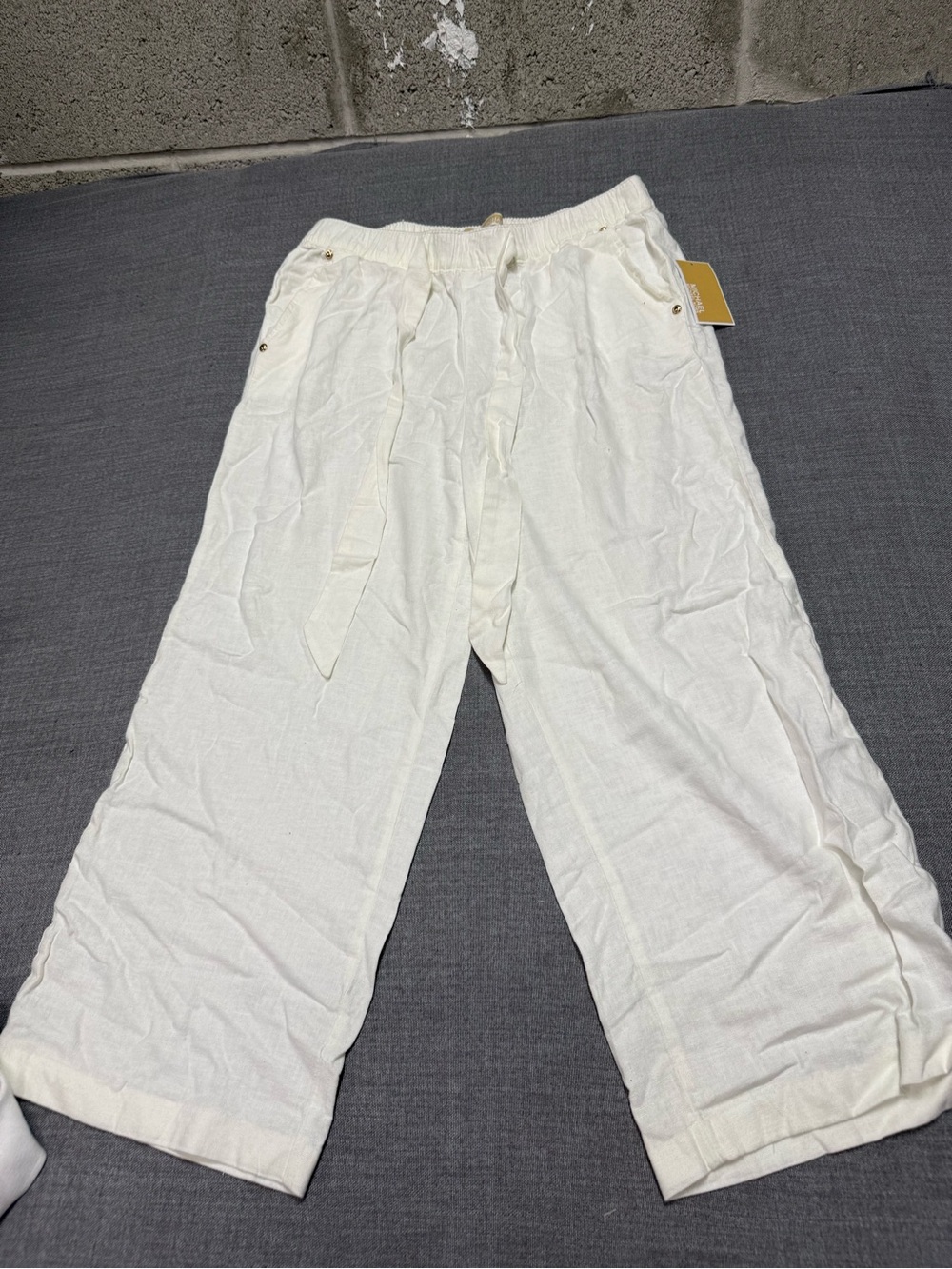Michael Kors White Linen-Blend Wide Leg Pants